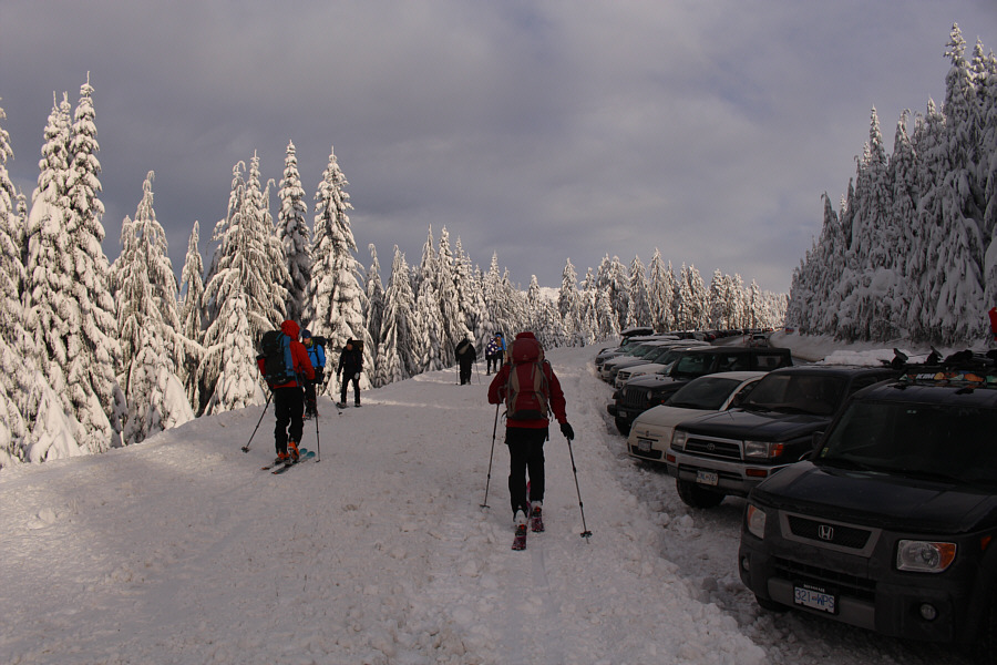 It beats having to carry our skis along the road!