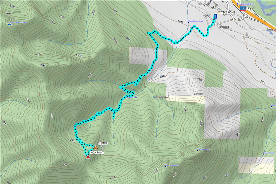 A longer and more arduous approach to Three Sisters Pass than the normal way from Spray Lakes.