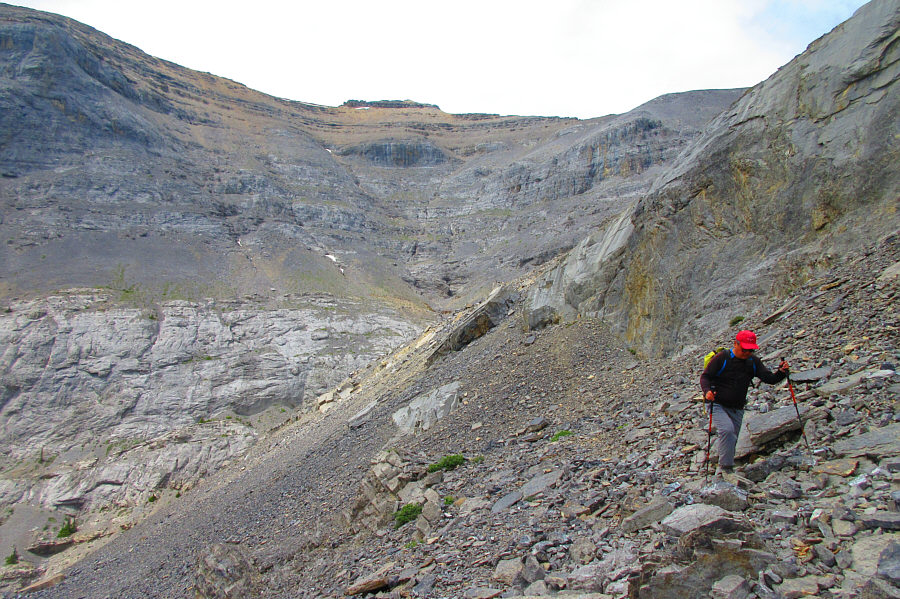 It works, but I would prefer going back along the scree bench and down-climbing the crux gully.