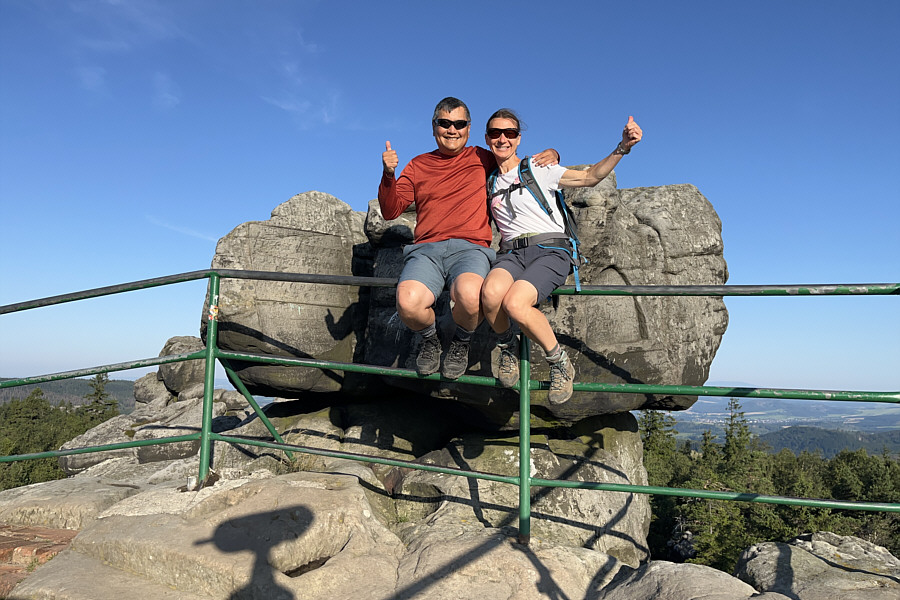 We didn't think it was a good idea to sit on the actual rock beyond the railing.