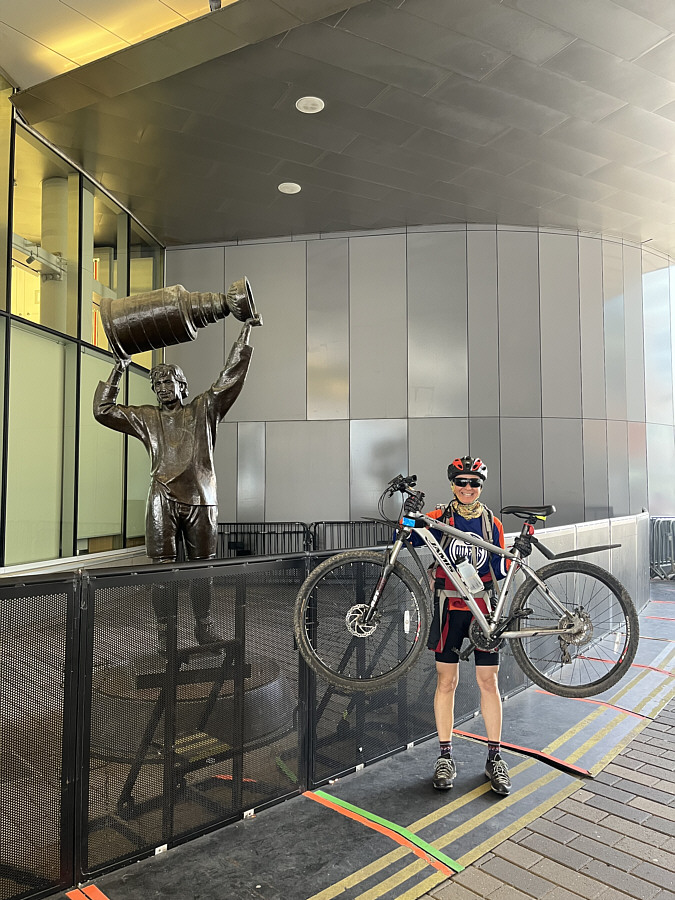 I'm sure her bicycle weighs more than the Stanley Cup!