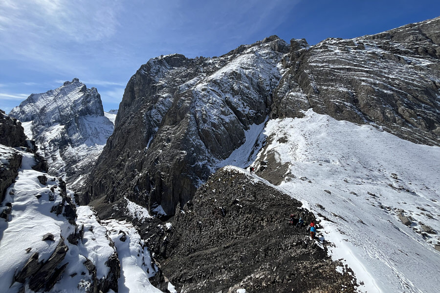 The scramble route up Piggy Plus would be dicey in these conditions.