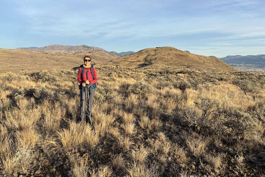 Can you spot a deer or a man on the hill in the background?