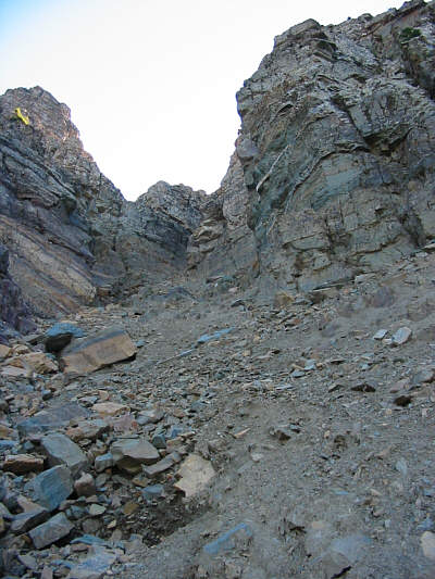 The scrambling gets tougher and steeper further up this gully.