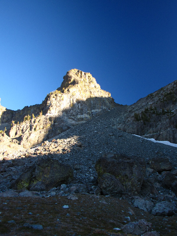The gully is much longer than it looks, and the scree surfing is better near the top.