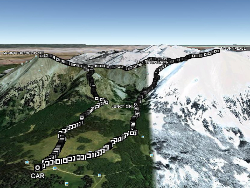 I guess Google Earth only had a winter satellite photo of Mount Peale!