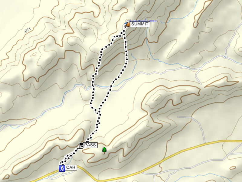 The right-hand track is approximate (I didn't notice that my GPS batteries had died during my descent).