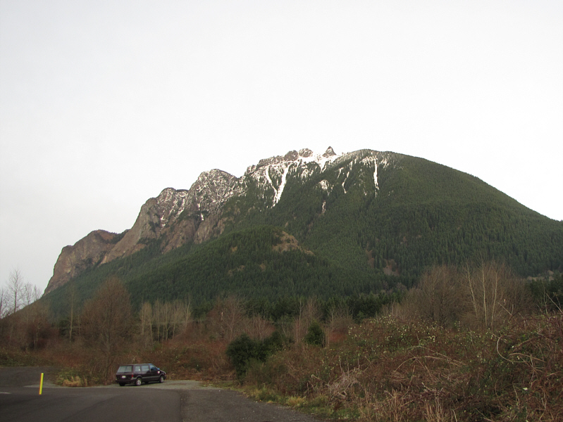 Little Si barely discernible in front of Mount Si.