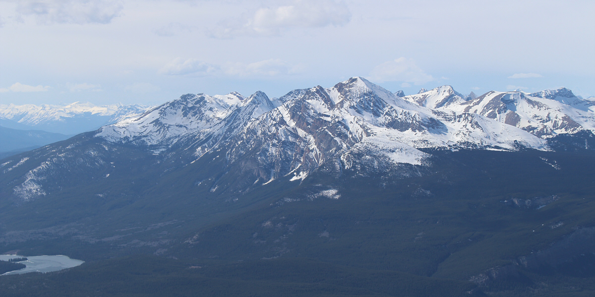 Although it is almost invisible in this photo, Mount Robson can be seen at extreme right.